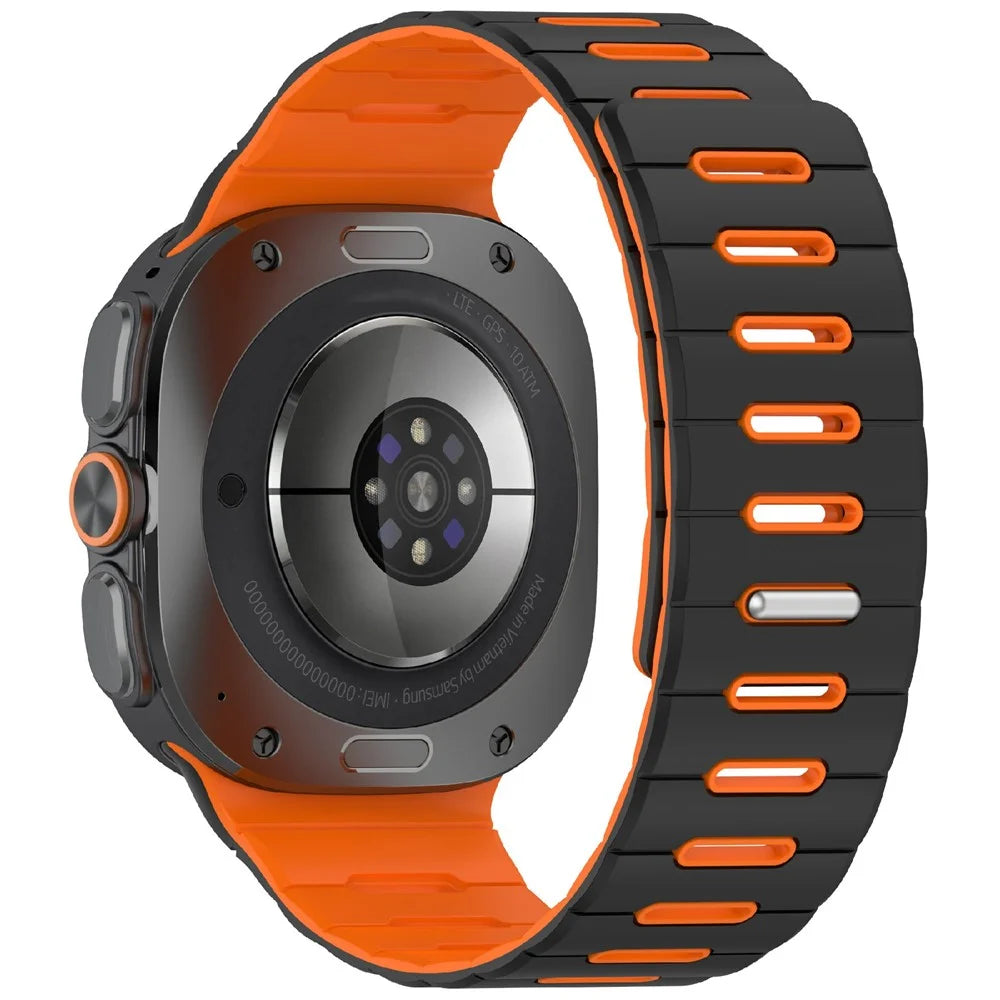 Magnetic Watch Band for Samsung Galaxy Watch Ultra2 47mm / Watch Ultra (2025) 47mm / Watch Ultra 47mm Dual Color Silicone Strap - Black / Orange - 1
