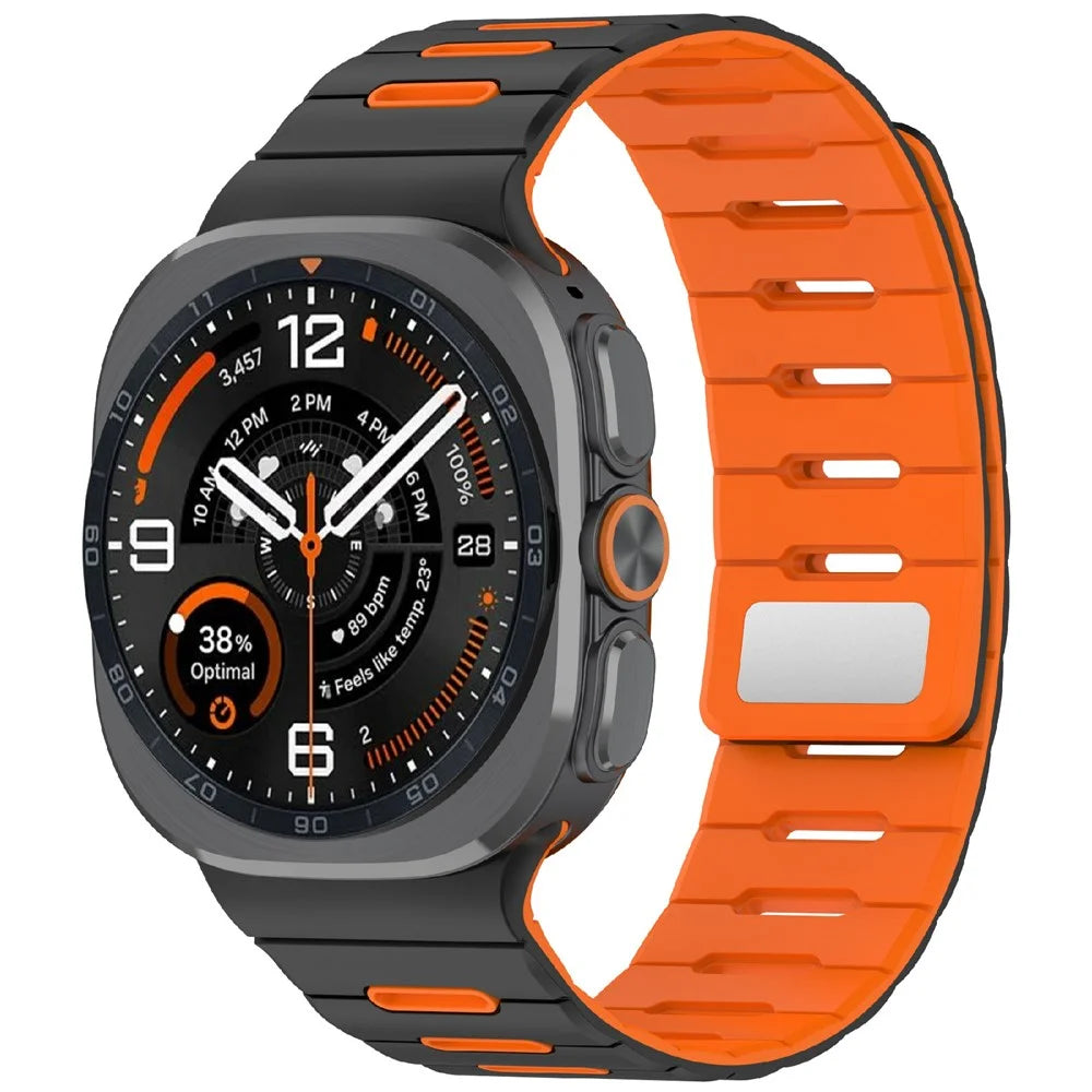 Magnetic Watch Band for Samsung Galaxy Watch Ultra2 47mm / Watch Ultra (2025) 47mm / Watch Ultra 47mm Dual Color Silicone Strap - Black / Orange - 2