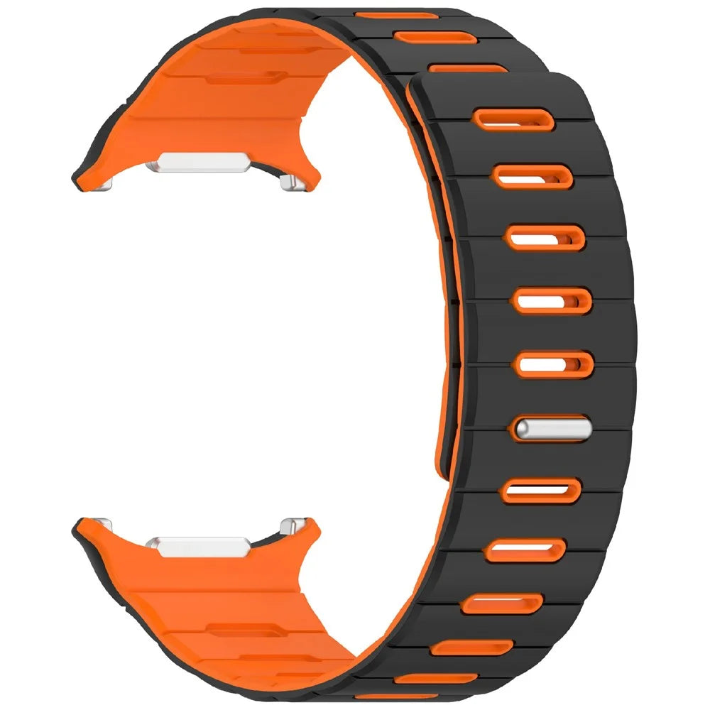 Magnetic Watch Band for Samsung Galaxy Watch Ultra2 47mm / Watch Ultra (2025) 47mm / Watch Ultra 47mm Dual Color Silicone Strap - Black / Orange - 3
