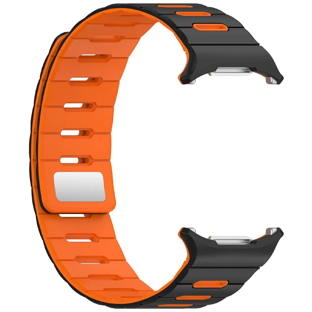 Magnetic Watch Band for Samsung Galaxy Watch Ultra2 47mm / Watch Ultra (2025) 47mm / Watch Ultra 47mm Dual Color Silicone Strap - Black / Orange - 4
