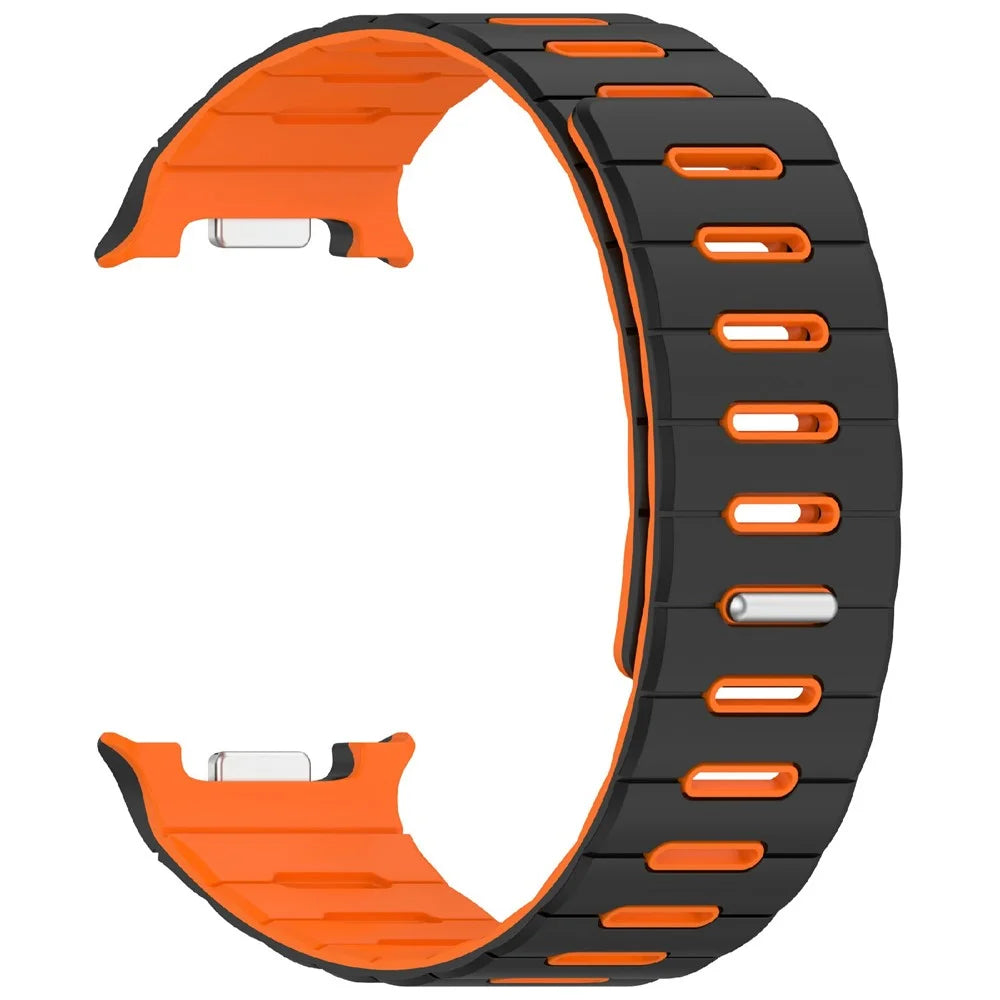 Magnetic Watch Band for Samsung Galaxy Watch9 40mm / 44mm / Watch8 40mm / 44mm / Watch8 Classic 46mm Dual Color Silicone Strap - Black / Orange - 3