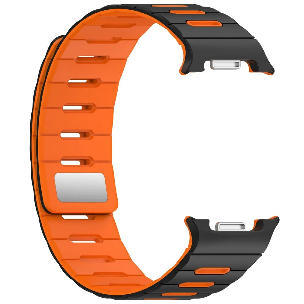 Magnetic Watch Band for Samsung Galaxy Watch9 40mm / 44mm / Watch8 40mm / 44mm / Watch8 Classic 46mm Dual Color Silicone Strap - Black / Orange - 4