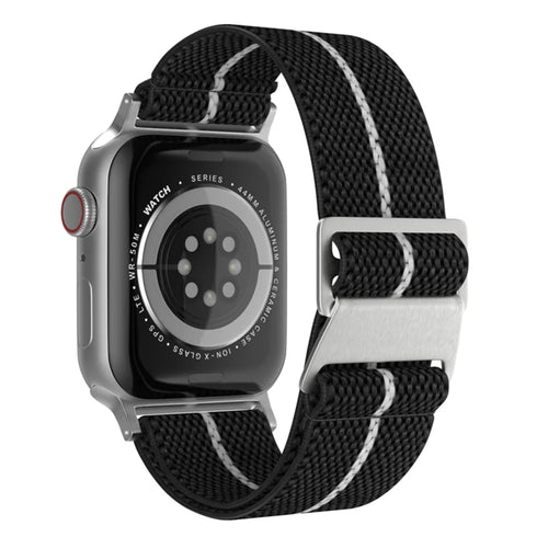Nylon Watch Strap for Apple Watch Ultra 3 2 1 49mm / Series 11 10 46mm / 9 8 7 45mm / SE3 SE2 SE 6 5 4 44mm / 3 2 1 42mm Interlocking Buckle Striped Band - Black / White - 1