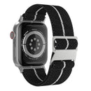 Nylon Watch Strap for Apple Watch Ultra 3 2 1 49mm / Series 11 10 46mm / 9 8 7 45mm / SE3 SE2 SE 6 5 4 44mm / 3 2 1 42mm Interlocking Buckle Striped Band - Black / White - 1