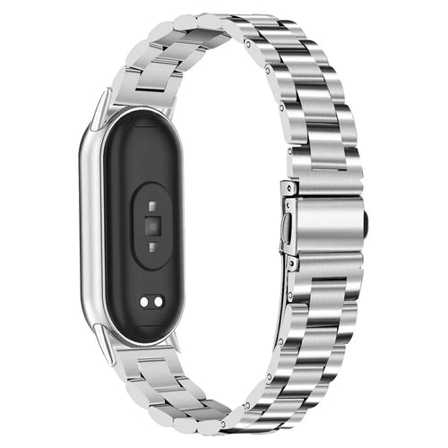 Metal Watch Band for Xiaomi Smart Band 10 / 9 / 8 Stainless Steel Three-Bead Chain Strap - Silver - 1