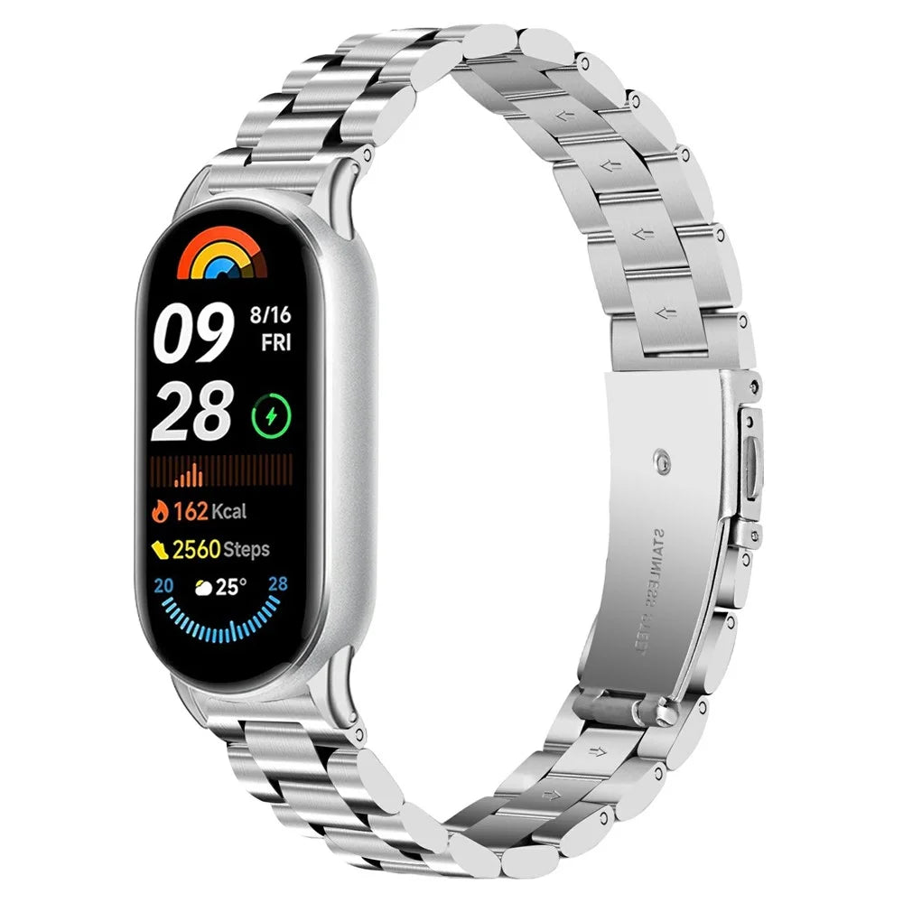 Metal Watch Band for Xiaomi Smart Band 10 / 9 / 8 Stainless Steel Three-Bead Chain Strap - Silver - 2