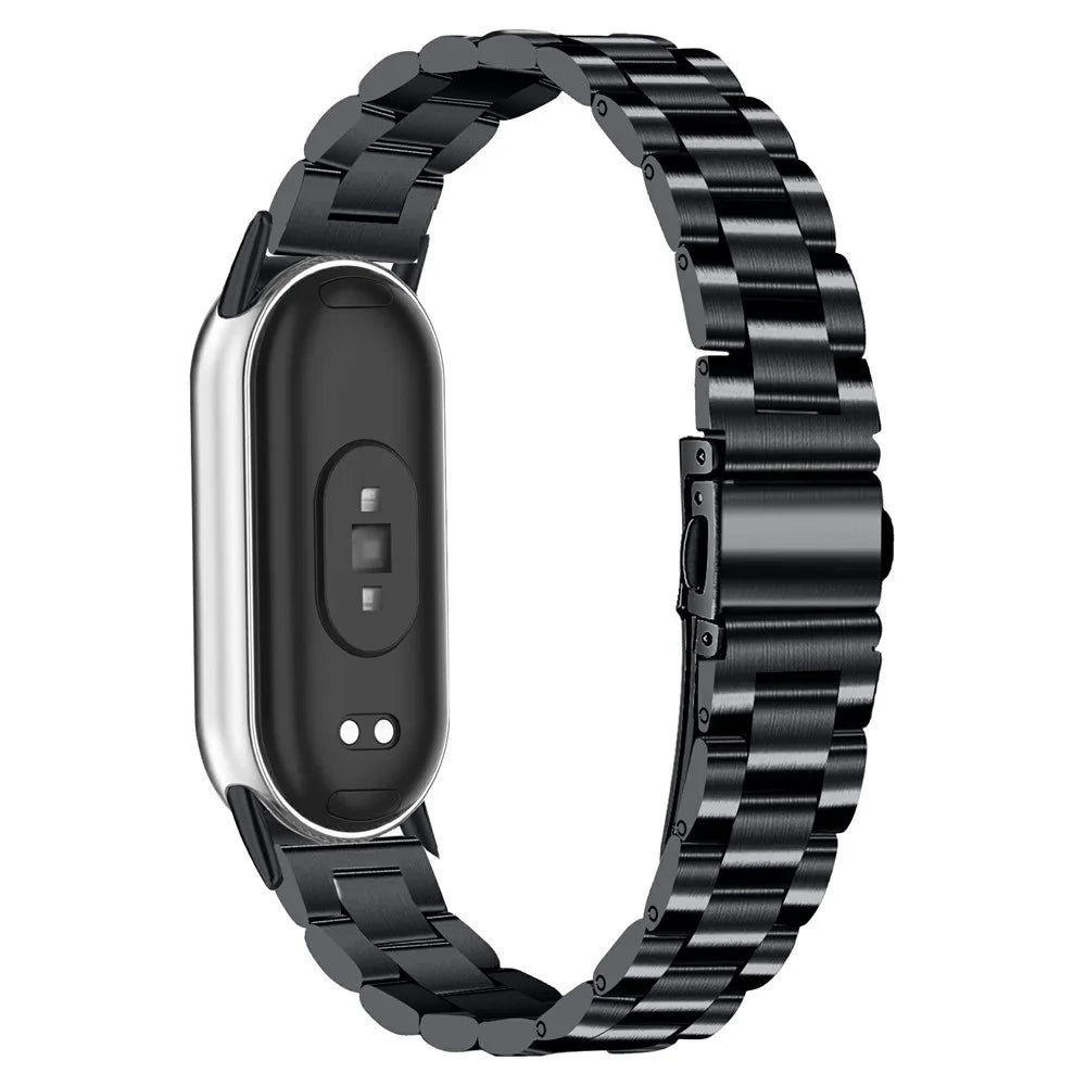 Metal Watch Band for Xiaomi Smart Band 10 / 9 / 8 Stainless Steel Three-Bead Chain Strap - Black - 1