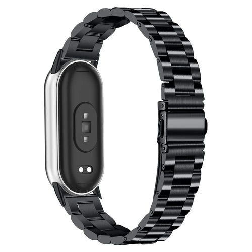 Metal Watch Band for Xiaomi Smart Band 10 / 9 / 8 Stainless Steel Three-Bead Chain Strap - Black - 1