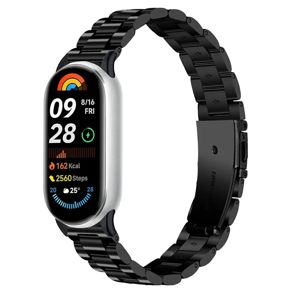 Metal Watch Band for Xiaomi Smart Band 10 / 9 / 8 Stainless Steel Three-Bead Chain Strap - Black - 2