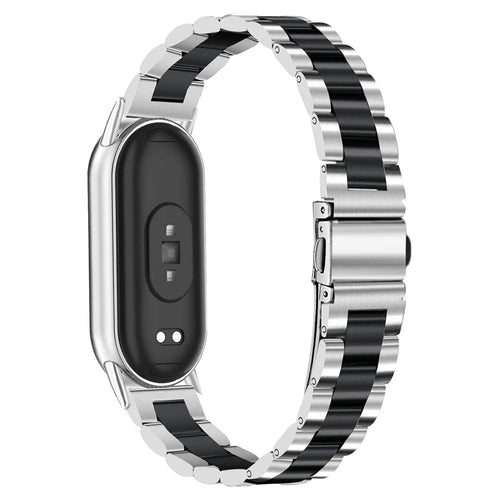 Metal Watch Band for Xiaomi Smart Band 10 / 9 / 8 Contrast Color 3-Bead Stainless Steel Strap - Silver / Black - 1
