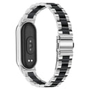 Metal Watch Band for Xiaomi Smart Band 10 / 9 / 8 Contrast Color 3-Bead Stainless Steel Strap - Silver / Black - 1