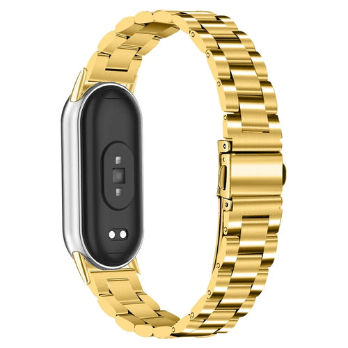 Metal Watch Band for Xiaomi Smart Band 10 / 9 / 8 Electroplating Stainless Steel Three-Bead Strap - Gold - 1