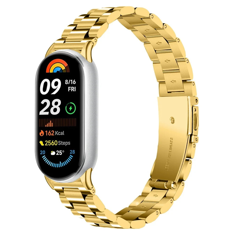 Metal Watch Band for Xiaomi Smart Band 10 / 9 / 8 Electroplating Stainless Steel Three-Bead Strap - Gold - 2