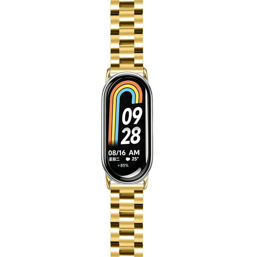 Metal Watch Band for Xiaomi Smart Band 10 / 9 / 8 Electroplating Stainless Steel Three-Bead Strap - Gold - 3