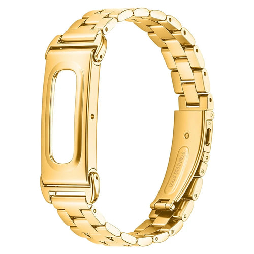 For Google Fitbit Air Stainless Steel Watch Band Electroplating Three Bead Chain Link Strap - Gold - 1