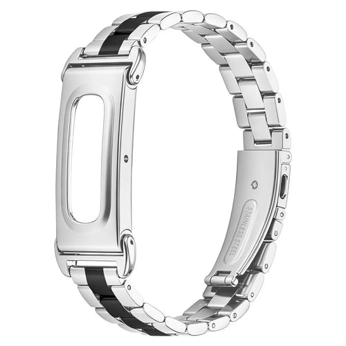 For Google Fitbit Air Stainless Steel Watch Band Contrast Color Three Bead Chain Link Strap - Silver / Black - 1