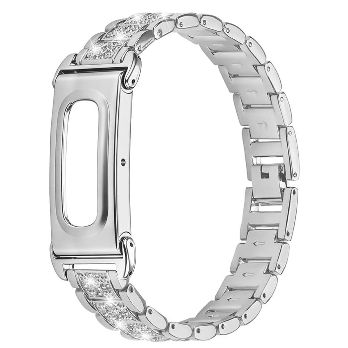 For Google Fitbit Air Watch Band Three-Bead Rhinestone Decor Stainless Steel Strap - Silver - 1