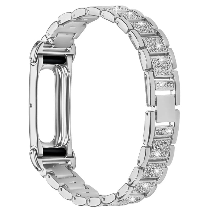 For Google Fitbit Air Watch Band Three-Bead Rhinestone Decor Stainless Steel Strap - Silver - 2