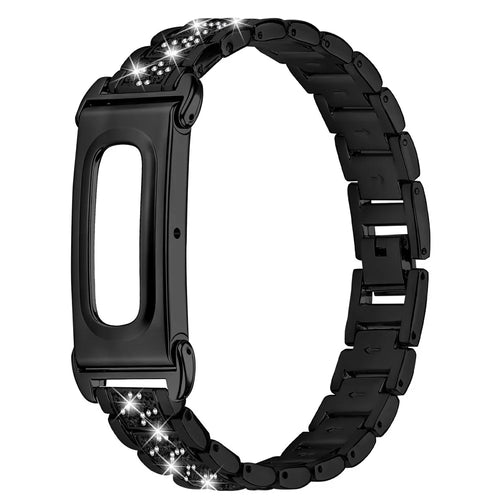 For Google Fitbit Air Watch Band Three-Bead Rhinestone Decor Electroplating Stainless Steel Strap - Black - 1