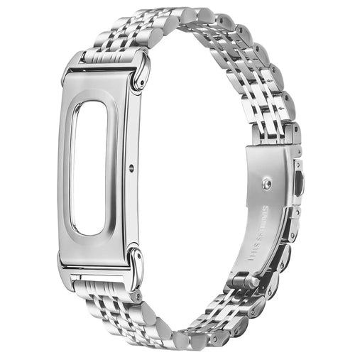 For Google Fitbit Air Stainless Steel Watch Band Slim Beaded Link Strap - Silver - 1