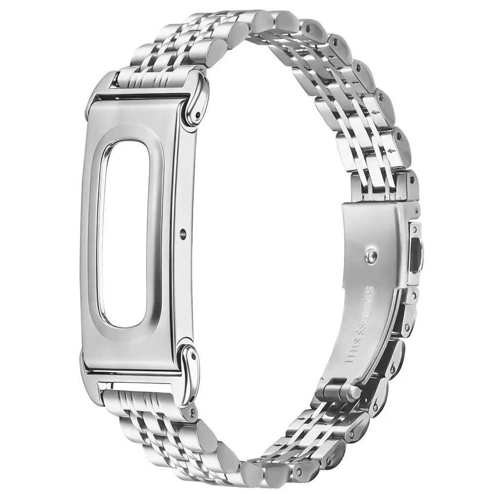 For Google Fitbit Air Stainless Steel Watch Band Slim Beaded Link Strap - Silver - 1
