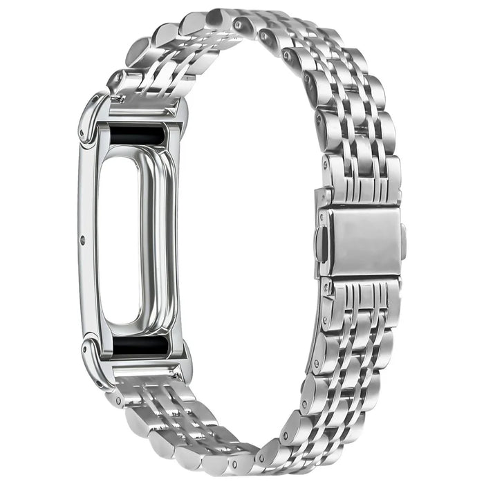 For Google Fitbit Air Stainless Steel Watch Band Slim Beaded Link Strap - Silver - 2