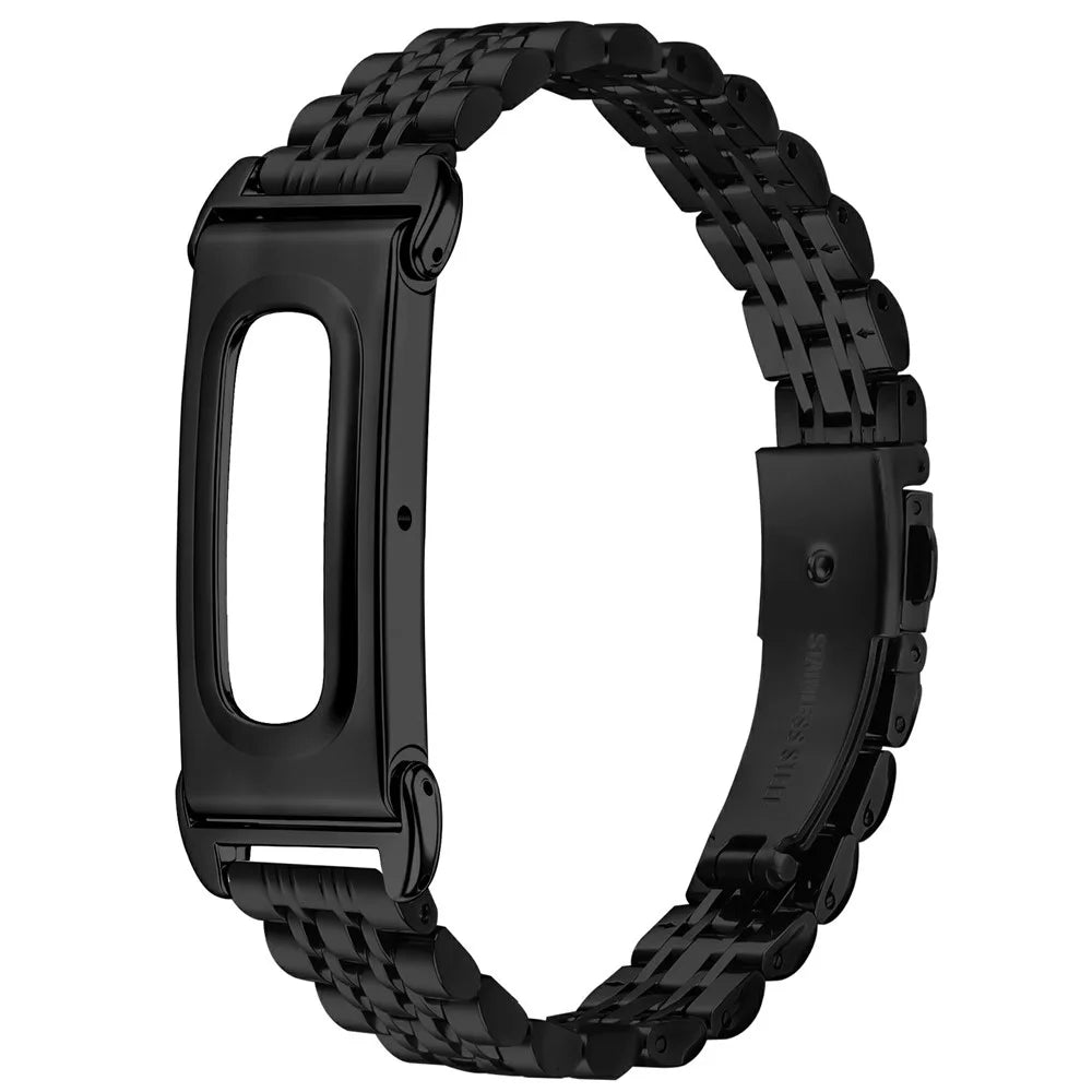 For Google Fitbit Air Stainless Steel Watch Band Slim Beaded Link Strap - Black - 1