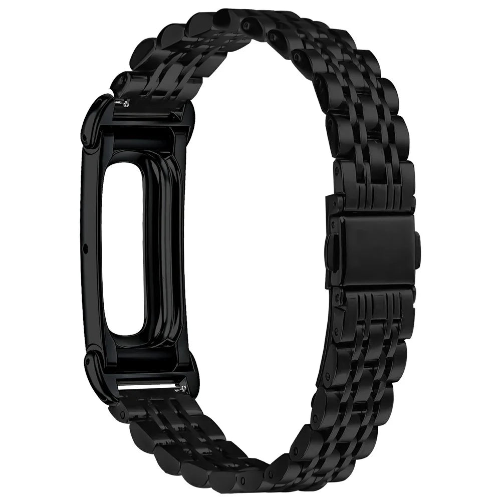 For Google Fitbit Air Stainless Steel Watch Band Slim Beaded Link Strap - Black - 2