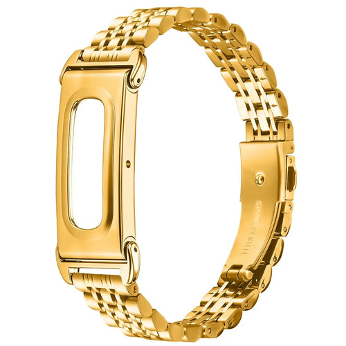 For Google Fitbit Air Stainless Steel Watch Band Eletroplating Slim Beaded Link Strap - Gold - 1