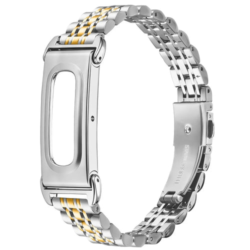 For Google Fitbit Air Stainless Steel Watch Band Contrast Color Slim Beaded Link Strap - Silver / Gold - 1