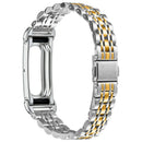 For Google Fitbit Air Stainless Steel Watch Band Contrast Color Slim Beaded Link Strap - Silver / Gold - 2