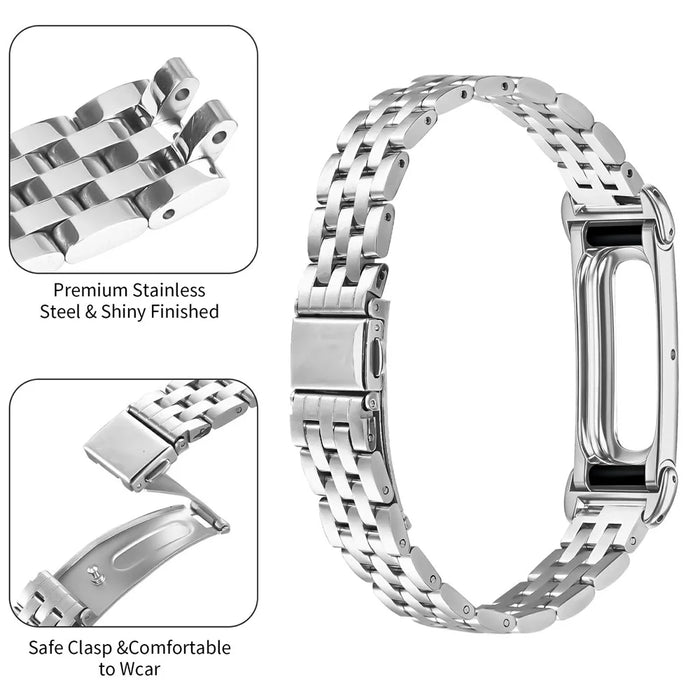 For Google Fitbit Air Metal Watch Band Stainless Steel Five-Bead Slim Strap - Silver - 3