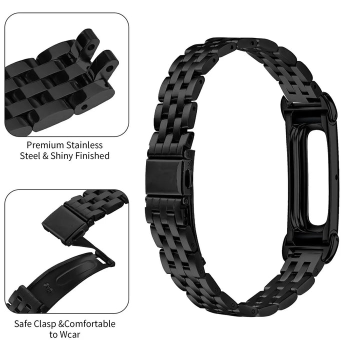 For Google Fitbit Air Metal Watch Band Stainless Steel Five-Bead Slim Strap - Black - 3