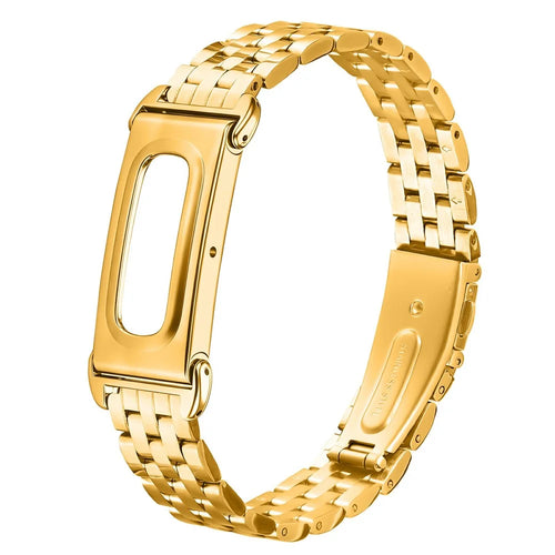 For Google Fitbit Air Metal Watch Band Eletroplating Stainless Steel Five-Bead Slim Strap - Gold - 1