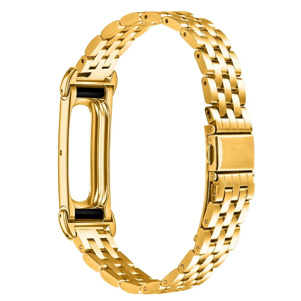 For Google Fitbit Air Metal Watch Band Eletroplating Stainless Steel Five-Bead Slim Strap - Gold - 2