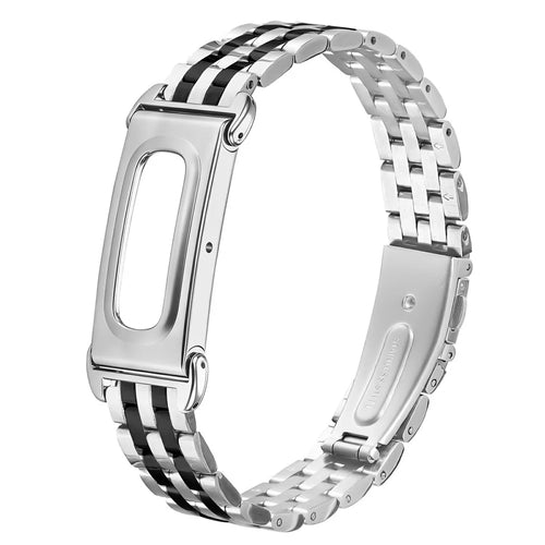 For Google Fitbit Air Metal Watch Band Contrast Color Stainless Steel Five-Bead Slim Strap - Silver / Black - 1