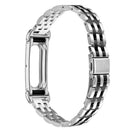 For Google Fitbit Air Metal Watch Band Contrast Color Stainless Steel Five-Bead Slim Strap - Silver / Black - 3
