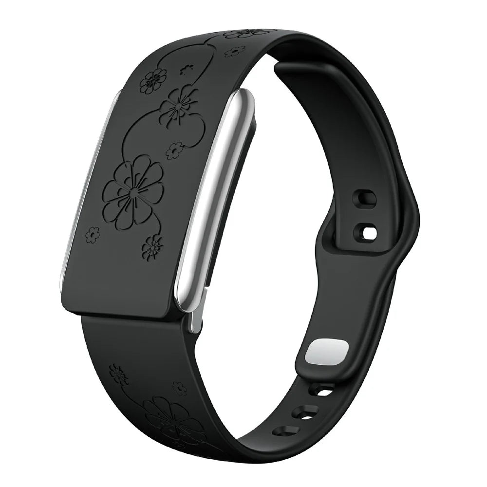Silicone Band for WHOOP 5.0 Peak / 5.0 One / 5.0 Floral Embossed Slim Sport Strap with Zinc Alloy Buckle - Black - 1