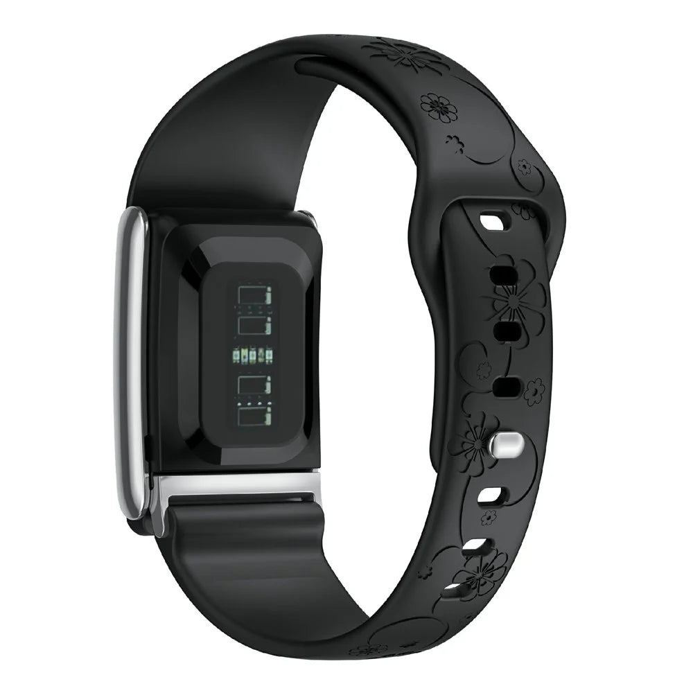 Silicone Band for WHOOP 5.0 Peak / 5.0 One / 5.0 Floral Embossed Slim Sport Strap with Zinc Alloy Buckle - Black - 2