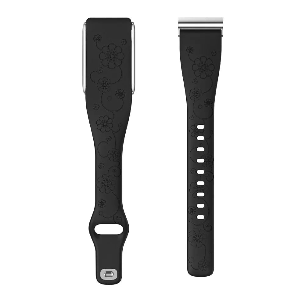 Silicone Band for WHOOP 5.0 Peak / 5.0 One / 5.0 Floral Embossed Slim Sport Strap with Zinc Alloy Buckle - Black - 3