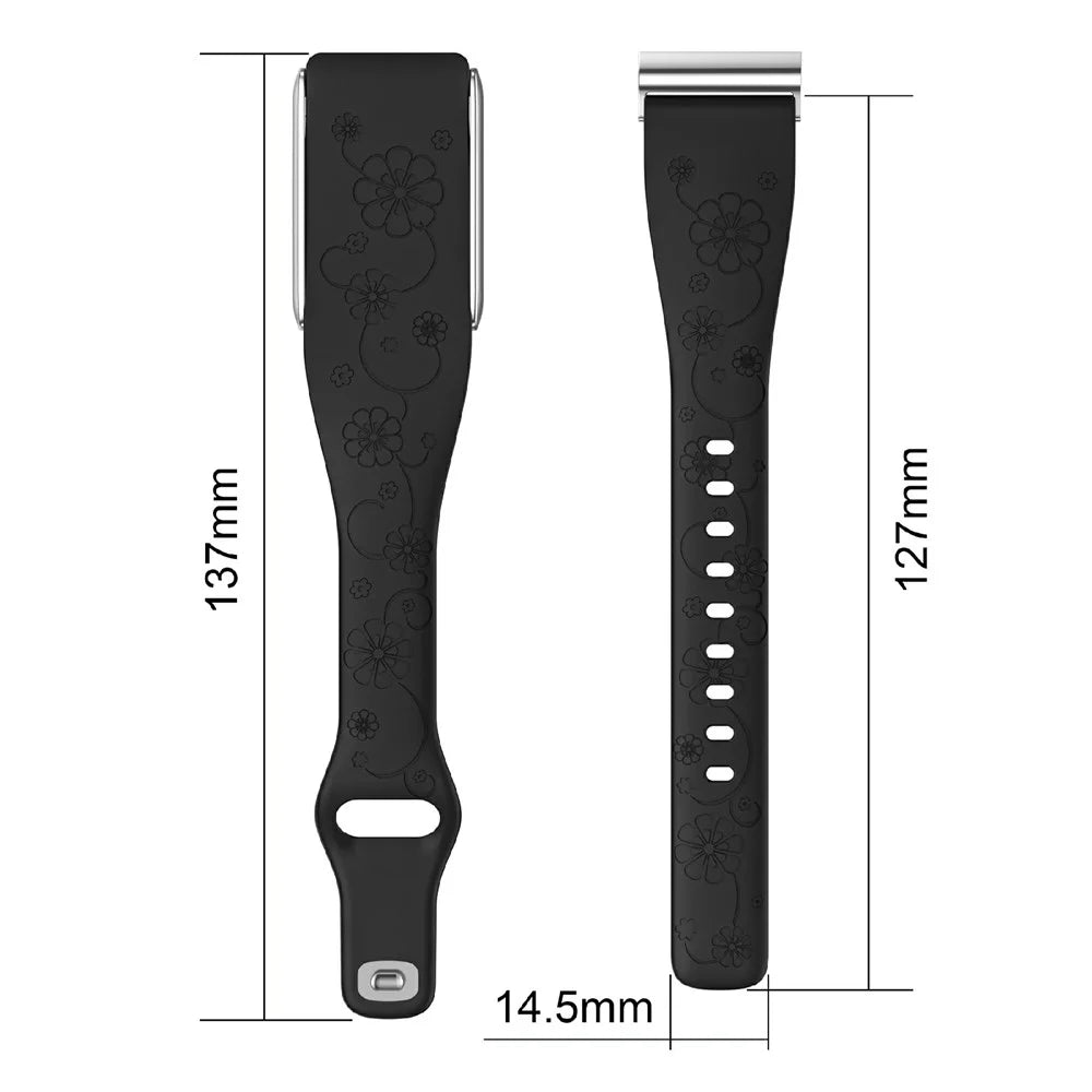 Silicone Band for WHOOP 5.0 Peak / 5.0 One / 5.0 Floral Embossed Slim Sport Strap with Zinc Alloy Buckle - Black - 6