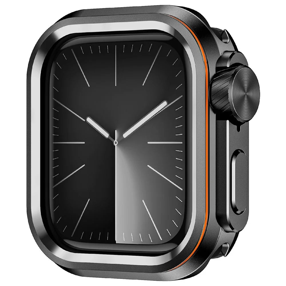 Watch Case for Apple Watch Series 11 46mm / 10 46mm Decorative Ring Design Zinc Alloy + PC Protective Cover - Black - 1