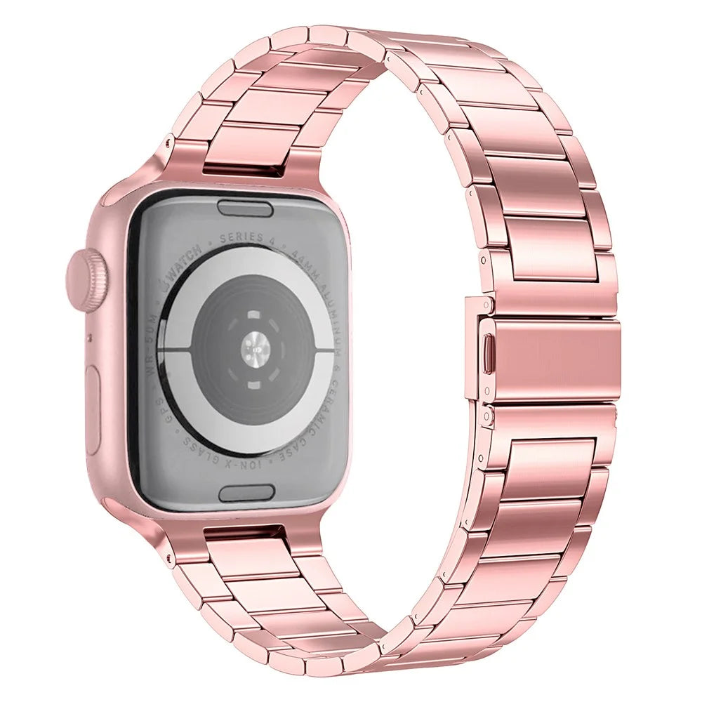Solid Stainless Steel Watch Band 3 Beads Metal Watchband Bracelet for Apple Watch Ultra 3 2 1 49mm / Series 11 10 46mm / 9 8 7 45mm / SE3 SE2 SE 6 5 4 44mm / 3 2 1 42mm - Pink - 1