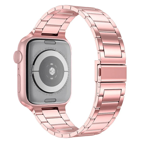 Solid Stainless Steel Watch Band 3 Beads Metal Watchband Bracelet for Apple Watch Ultra 3 2 1 49mm / Series 11 10 46mm / 9 8 7 45mm / SE3 SE2 SE 6 5 4 44mm / 3 2 1 42mm - Pink - 1