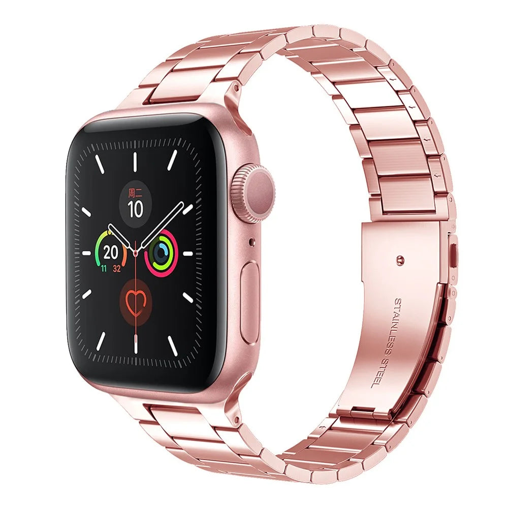 Solid Stainless Steel Watch Band 3 Beads Metal Watchband Bracelet for Apple Watch Ultra 3 2 1 49mm / Series 11 10 46mm / 9 8 7 45mm / SE3 SE2 SE 6 5 4 44mm / 3 2 1 42mm - Pink - 2
