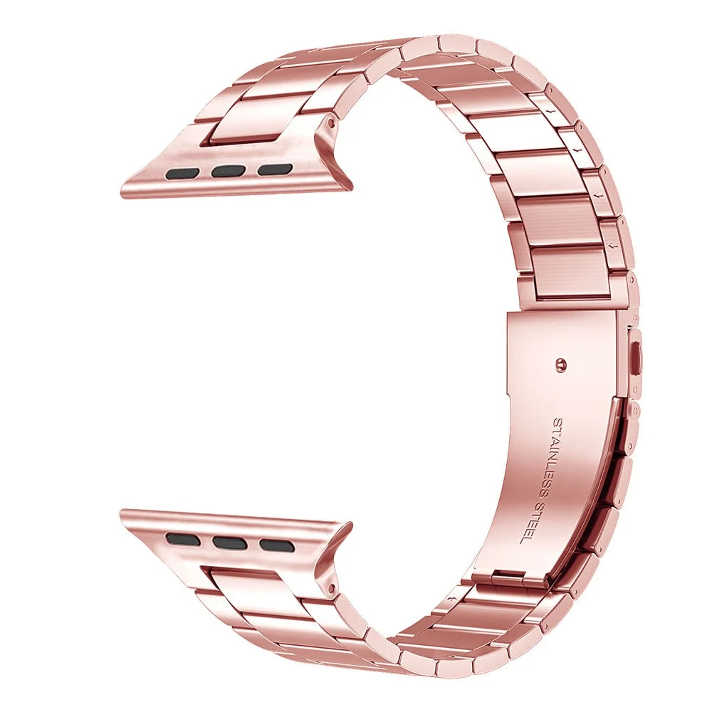 Solid Stainless Steel Watch Band 3 Beads Metal Watchband Bracelet for Apple Watch Ultra 3 2 1 49mm / Series 11 10 46mm / 9 8 7 45mm / SE3 SE2 SE 6 5 4 44mm / 3 2 1 42mm - Pink - 3