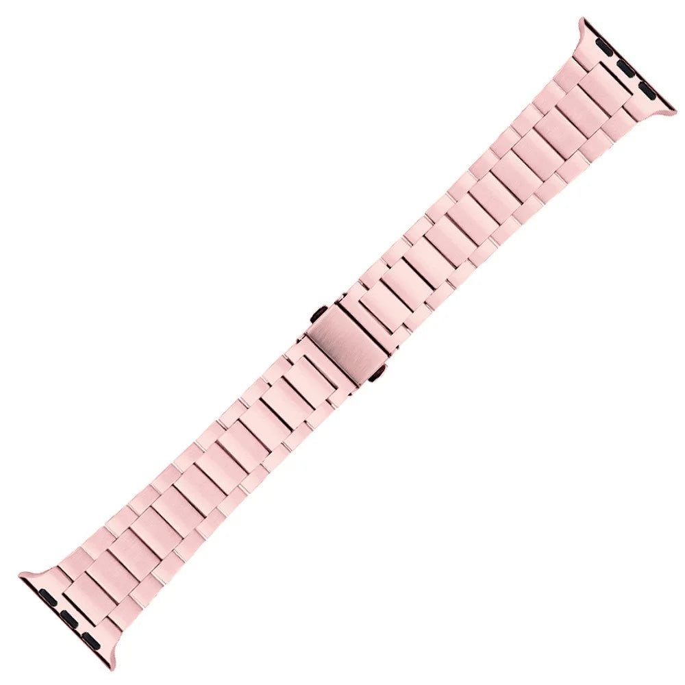 Solid Stainless Steel Watch Band 3 Beads Metal Watchband Bracelet for Apple Watch Ultra 3 2 1 49mm / Series 11 10 46mm / 9 8 7 45mm / SE3 SE2 SE 6 5 4 44mm / 3 2 1 42mm - Pink - 4