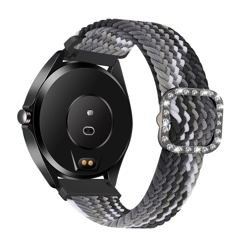 Nylon Braided Rhinestone Buckle Adjustable Watch Band Wrist Strap 20mm for Samsung Galaxy Watch Active/Galaxy Watch 42mm/Gear Sport - Black Color - 1