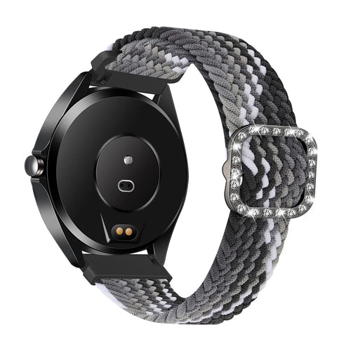 Nylon Braided Rhinestone Buckle Adjustable Watch Band Wrist Strap 20mm for Samsung Galaxy Watch Active/Galaxy Watch 42mm/Gear Sport - Black Color - 1
