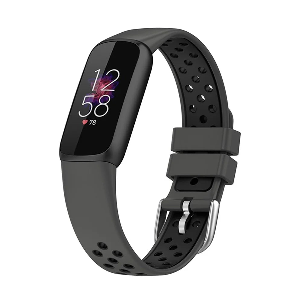 15.4mm Bi-color Silicone Replacement Wristband Breathable Soft Adjustable Waterproof Strap for Fitbit Luxe / Special Edition - Black - 2